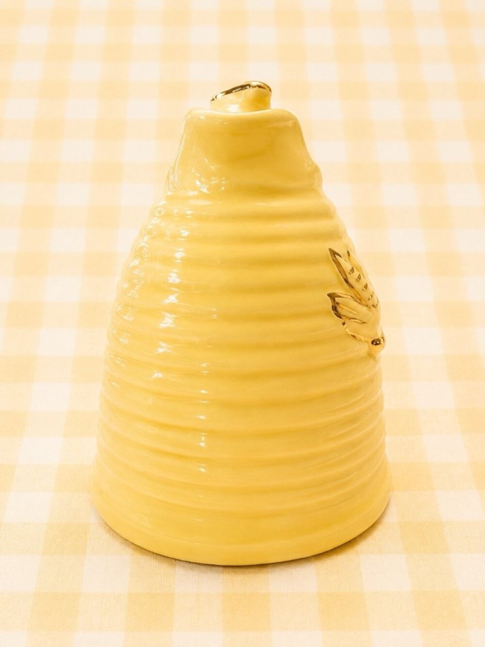 Vintage Beehive Honey Pot Yellow Ceramic Gold Bee Details 4.5” - Picture 5 of 10